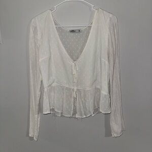 Hollister White Swiss Dot Peplum Tie-Front Blouse